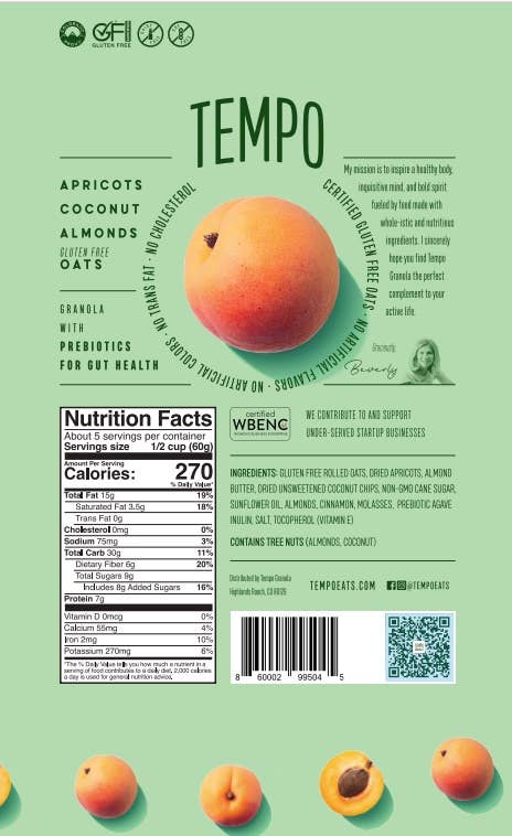 Apricot Coconut Almond Granola, 11 oz bag - Tempo Granola