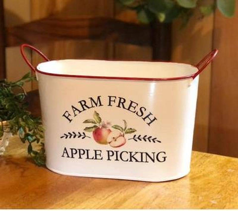 Farm Fresh Apple Picking, Red Rim Oval Container - DNS Designs