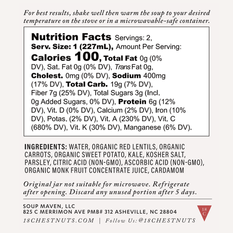 Red Lentil Soup, 16 oz - 18 Chestnuts Soups