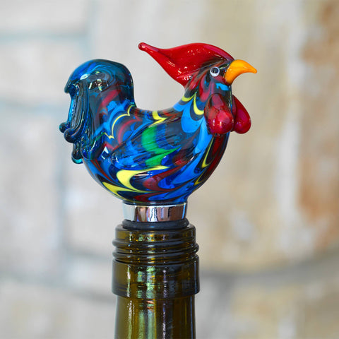Glass Rooster Wine Bottle Stopper - Twine