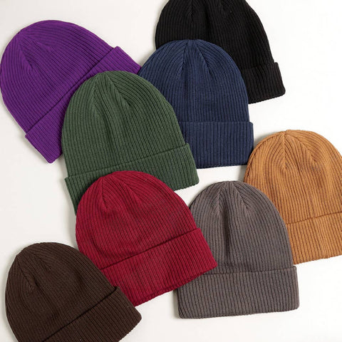 Dark Brown Unisex Cotton Knitted Beanies: One Size - Fashion City