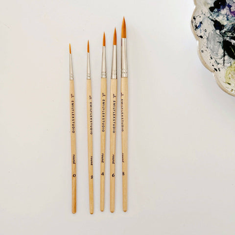 Watercolor Paintbrushes, Wood, set of 5 - Emily Lex Studio