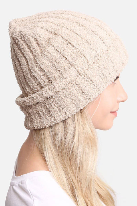 Camel Winter Solid Color Ribbed Cuff Beanie Hat: One Size - Fashion City