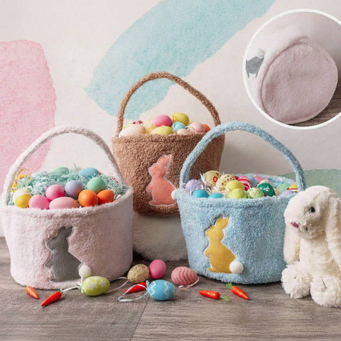 Plush Sherpa Bunny Easter Basket, Pink - bewell