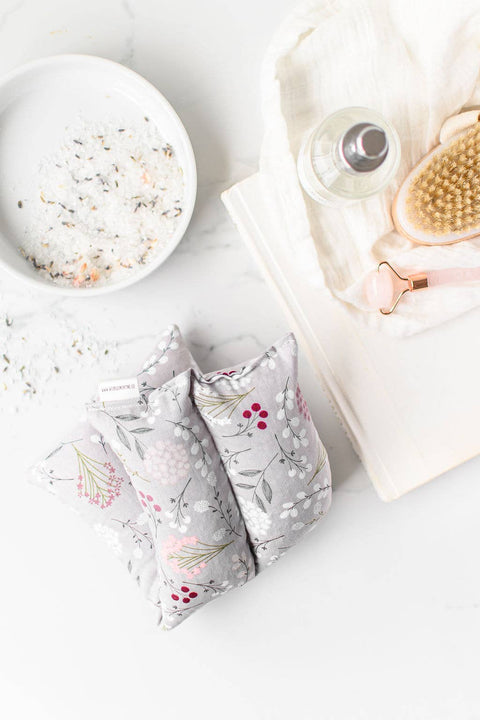 Heating Pad Neck Wrap, Hot + Cold Flaxseed, Grey Floral - Wild Clementine Co.