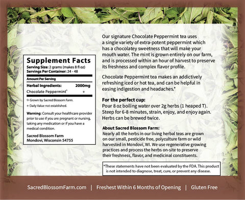 Chocolate Peppermint Herbal Tea, 1.4 oz - Sacred Blossom Farm