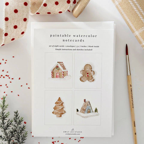 Gingerbread Paintable Notecards, Set of 8 - Emily Lex Studio