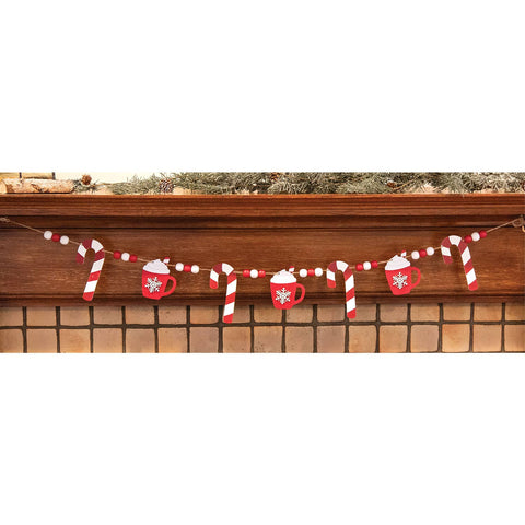 Hot Cocoa & Candy Cane Wooden Garland, 57" Long - Col House Designs