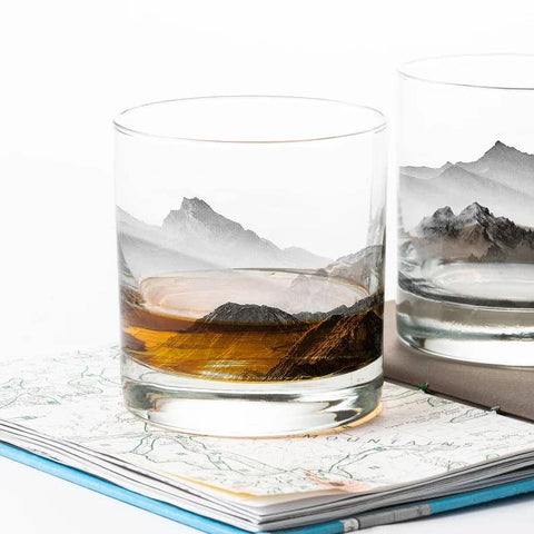 Mountains and Clouds Whiskey Glasses, 11 oz, Single - Black Lantern
