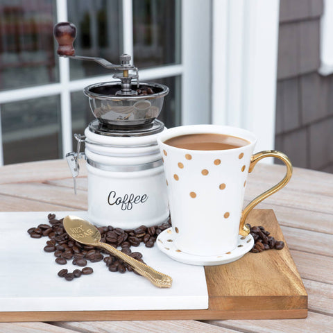 Handheld Vintage Ceramic Coffee Grinder, Wood Handle - Twine