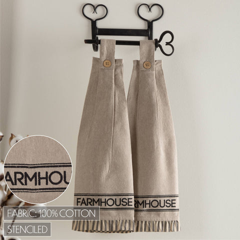 Sawyer Mill Charcoal Farmhouse Button Loop Tea Towel, Set of 2 - VHC Brands