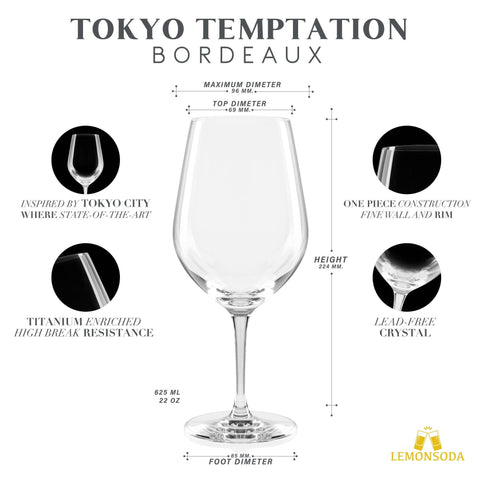 Tokyo Temptation Bordeaux Wine Glasses, 21oz (Set of 2) - Lemonsoda