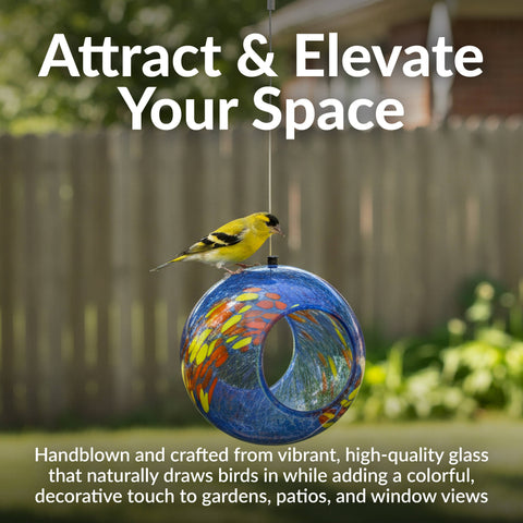 Solar Light Glass Fly-Through Bird Feeder, Fire and Ice, 6" - Sunnydaze Decor