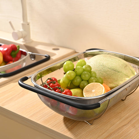 Large Stainless Steel Colander, Extendable Handles, 9.45"x13.86" - Fox Run Brands