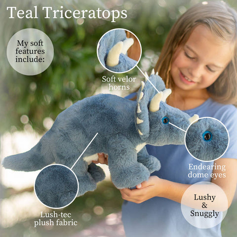 Teal Triceritops Lushee Plush, 16" - Beverly Hills Teddy Bear Company