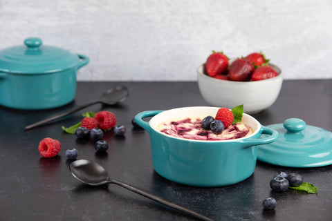 Mini Casserole Dishes & Lids - Set of 4: Stone Ombre, Ceramic, 12 oz - Kook