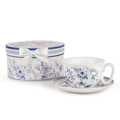Blue Flowers Bone China Cup and Saucer Set, in Gift Box