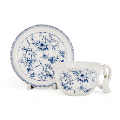 Blue Flowers Bone China Cup and Saucer Set, in Gift Box