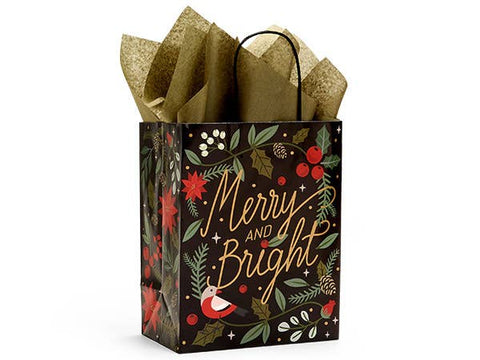 Holiday Botanicals Paper Christmas Gift Bags: Rose 5.25x3.50x8.25 in - Nashville Wraps