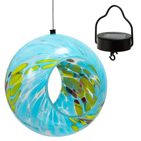 Solar Glass Fly-Through Bird Feeder Spring Sky, 6" - Sunnydaze Decor