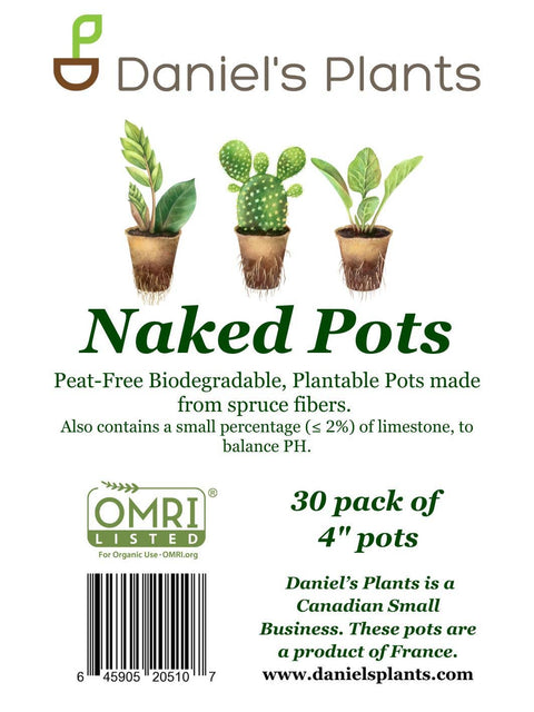 Naked Pots, 4" Plantable Seed Starter Pots, 30 Pc - Daniel's Plants
