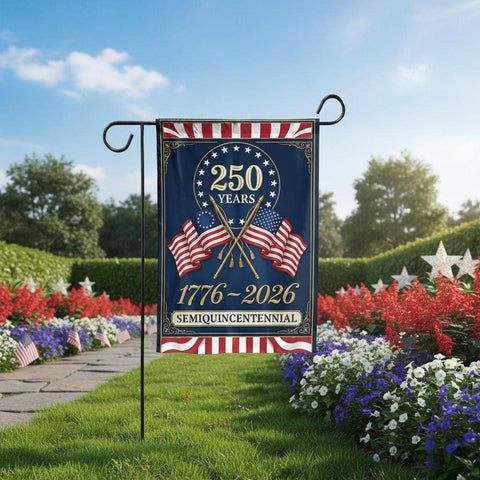250 Years Semiquincentennial Flag, Crossed American Flags: 12"x18" - Flaidora