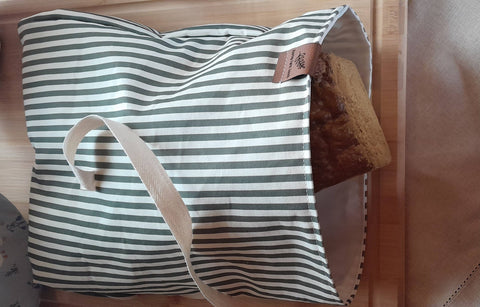 Waterproof Lined Bread Bag: Meadow Green Stripe - Keetna Farm Goods