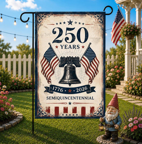 250 Years Semiquincentennial with Liberty Bell, Garden Flag, 12"x18" - Flaidora