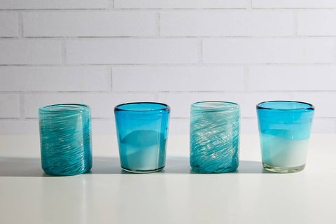 Mexican Handblown Glasses - Aqua, Set of 4 - Verve Culture