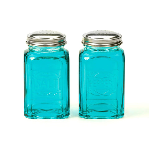 Salt & Pepper Shaker Set, 8 oz, Turquoise Retro Glass - RSVP International