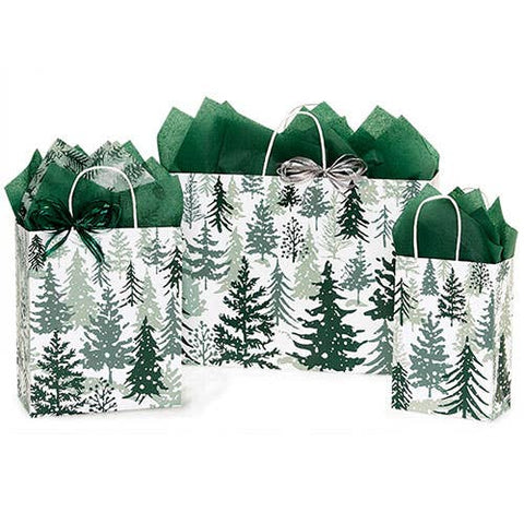 Snowy Pine Tree Paper Christmas Gift Bags: Rose 5.5x3.25x8.5 in - Nashville Wraps