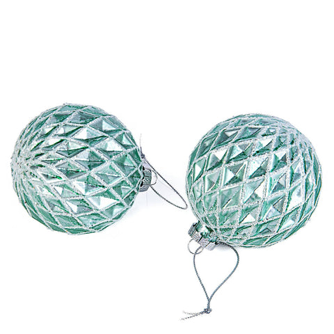 Green Relief Glass Christmas Tree Ornaments - Set of 2 - STP