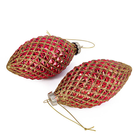 Red Icicle Glass Christmas Tree Ornaments - Set of 2 - STP