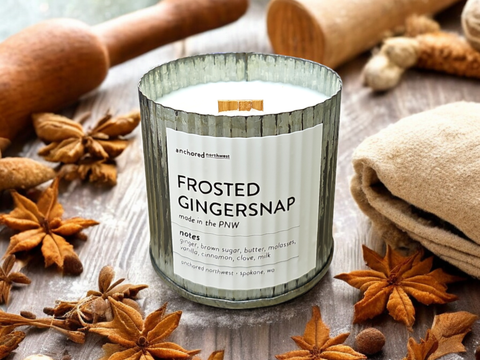 Frosted Gingersnap Rustic Vintage Farmhouse Wood Wick Candle: 10oz - Anchored Northwest