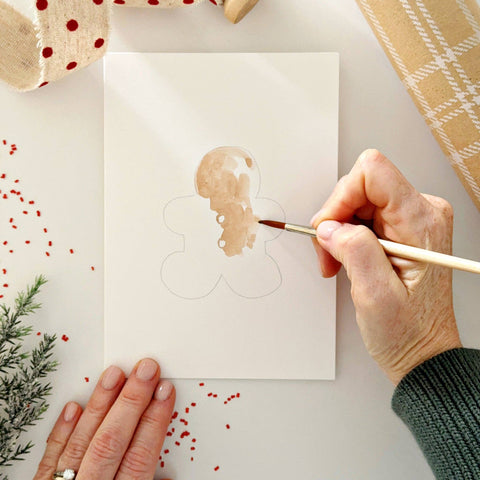 Gingerbread Paintable Notecards, Set of 8 - Emily Lex Studio