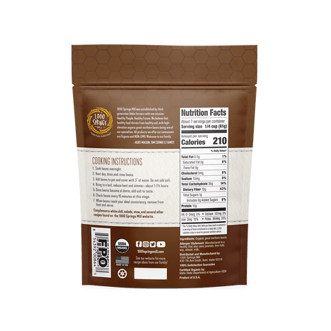 16 oz. Organic Great Northern Beans - 1000 Springs Mill
