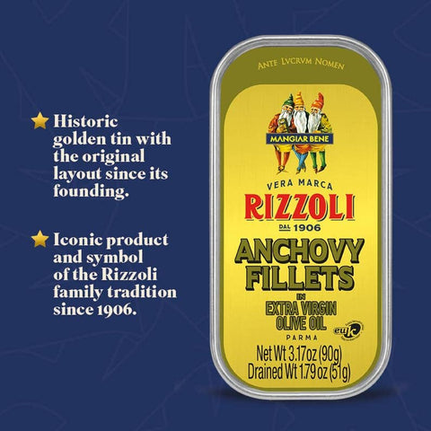 Italian Anchovy Fillets in Olive Oil, 3.17 oz - Rizzoli