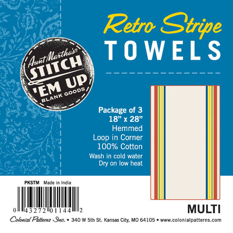 Vintage Farmhouse Retro Multi-Stripe Towels - Colonial Patterns, Inc.