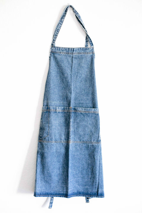 Washed Denim Apron: Dark Blue - Fodory