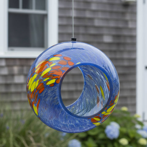 Solar Light Glass Fly-Through Bird Feeder, Fire and Ice, 6" - Sunnydaze Decor