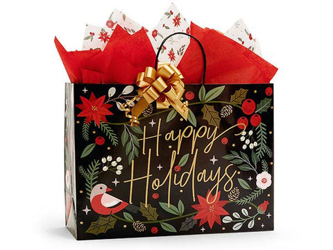 Holiday Botanicals Paper Christmas Gift Bags: Jewel 6.5x3.5x6.5 in - Nashville Wraps
