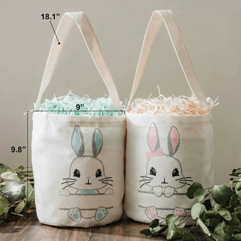 Classic Illustrated Bunny Canvas Easter Basket, Pink- bewell