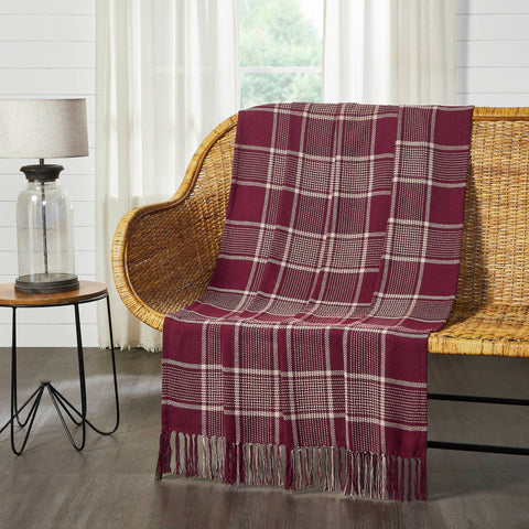 Eston Burgundy Tan Plaid Throw, 50x60 in - VHC Brands