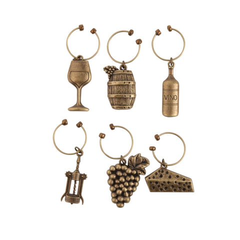Vineyard Themed Wine Charms, Set of 6 - Twine