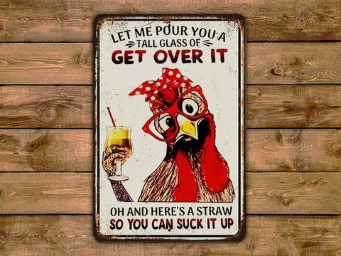 Get Over It...Suck It Up, 8"x12", Aluminum Sign - Game Time Prints