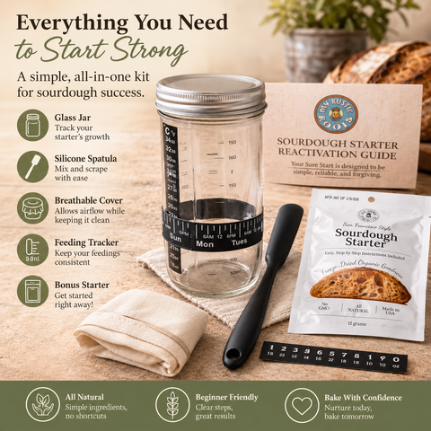 Sourdough Starter Jar Kit, +1 Bonus Bag of Starter - My Rustic Roots