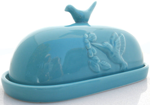 Hummingbird Butter Dish, Teal - JBK Pottery
