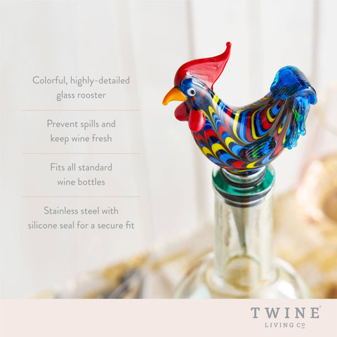 Glass Rooster Wine Bottle Stopper - Twine