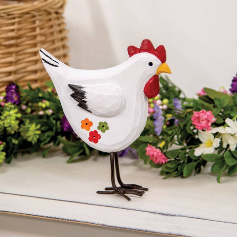 Standing Wooden Chicken with Hand-painted Flowers - Col House Designs