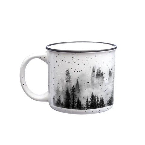 Forest and Clouds Ceramic Mug, 15 oz - Black Lantern